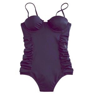 Flattering Ruched Navy Swimsuit Long Torso